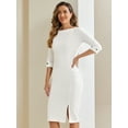 thumbnail image 3 of DARING DIVA Elegant Boat Neck 3/4 Sleeves Midi Split Sheath Dress M White, 3 of 6