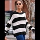 thumbnail image 4 of Suéter de Punto A Rayas para Mujer, Cuello Redondo, Otoño-Invierno, Larga, Bloque de Color Negro XXL, 4 of 8