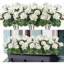 9 Pcs 14'' Artificial Geranium Silk Flower Outdoor UV Resistant Garden Plants Bush Faux Flowers for Home Wedding Kitchen Table Centerpieces Decor (White)