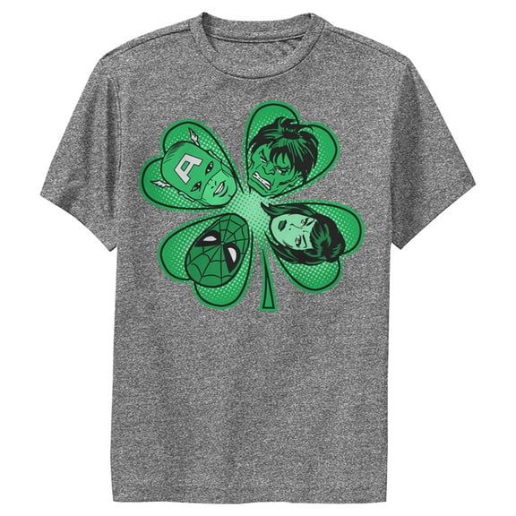 Boy's Marvel St. Patrick's Day Hero Four-Leaf Clover  Performance Graphic Tee Charcoal Heather X Large