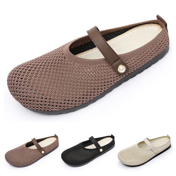 CAIXAI Wide Toe Box Sneakers Women Adjustable Upper Walking Sneakers for Women Lightweight Closed Toe Slip on Womens Walking Shoes Mesh Knitted Mary Jane Shoes Women Hands-Free Pull-On Shoes