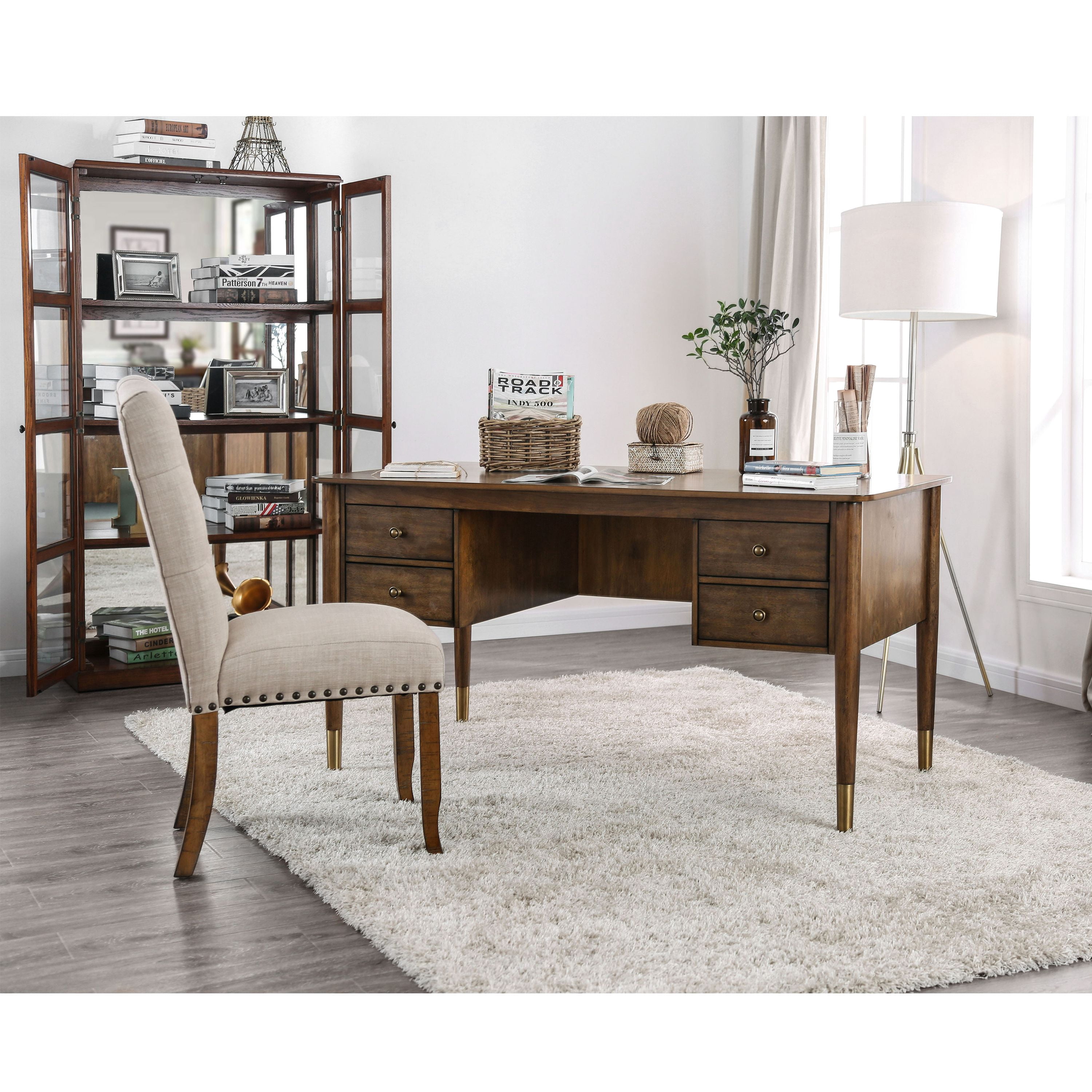 Furniture of America Jennay Solid Wood 4-Drawer Storage Executive Desk, Antique Oak