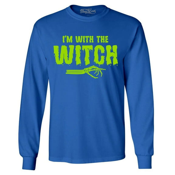 Shop4Ever Men's I'm with The Witch Long Sleeve Shirt XX-Large Royal Blue