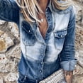 thumbnail image 2 of Vedolay Womens Denim Jackets Womens Casual Distressed Ripped Fringe Cropped Button Down Jean Coat,Blue M, 2 of 5