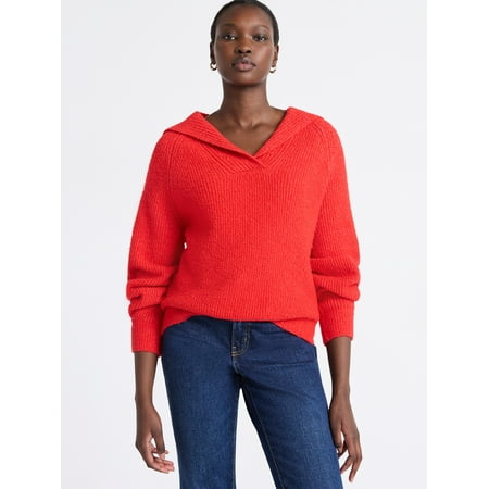 Free Assembly Women's V-Collar Sweater with Long Sleeves, Midweight, Sizes, XS-XXL