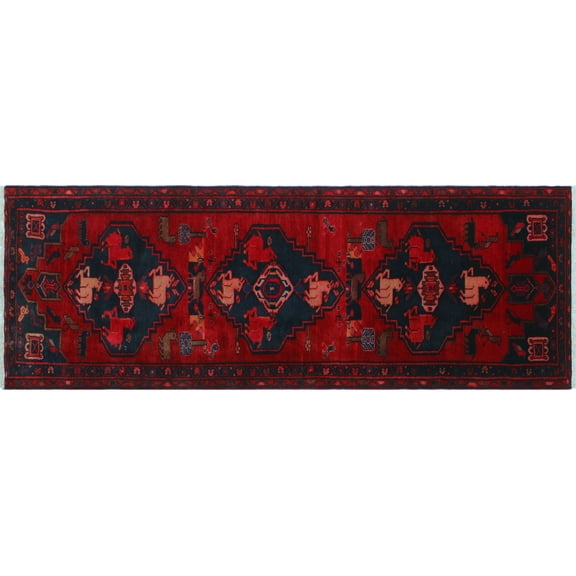 Semi Antique Behnam Red/Blue Runner, 3'4" x 9'9"