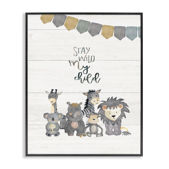Stupell Industries Cottage Stay Wild My Child Animals Black Framed Giclee Art, 11 x 14, by Jo Moulton