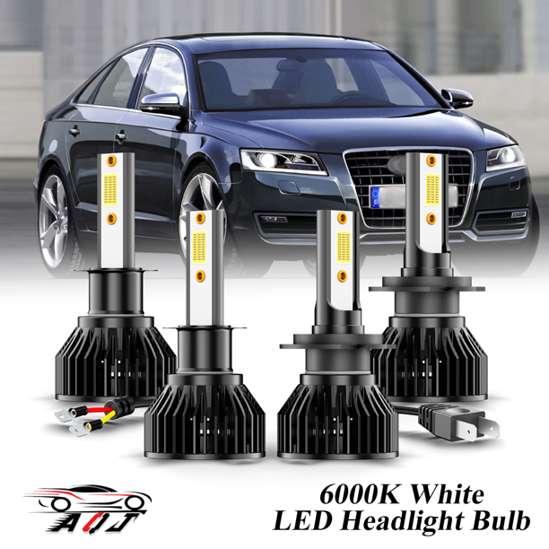 Compatible con Juego de Lámparas Alta/Baja Audi A6 2000-2010 - 4 Unidades, 10,000LM 6500K Blanco Frío, Bombillas 500% Ultraluminosas, Plug & Play