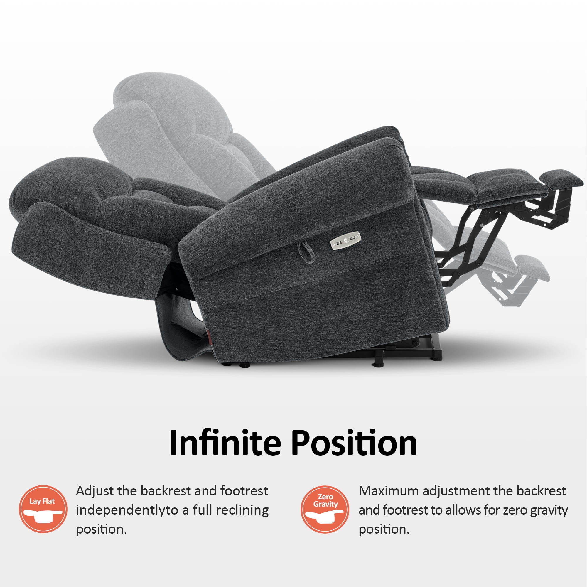 MCombo Dual Motor Power Lift Recliner Chair with Massage and Dual Heating for Senior, Fabric 7888 (Dark Grey, Medium)