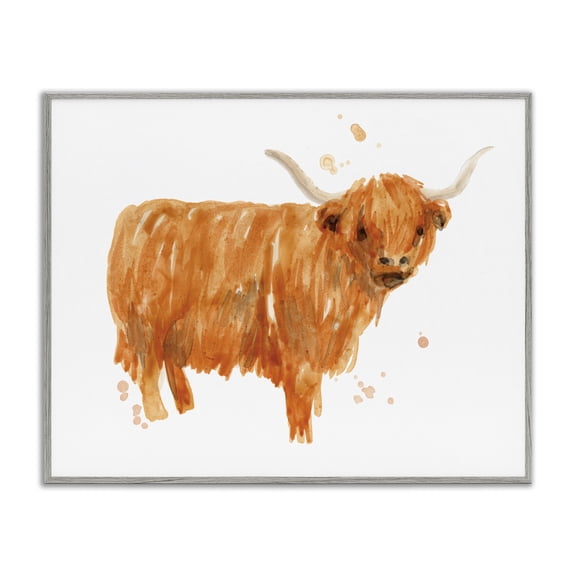 Stupell Industries Rustic Lodge Highland Cattle Whimsical Orange Farm Animal Yak Gray Framed Giclee Art, 14 x 11, by June Erica Vess