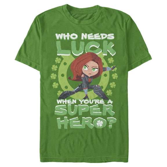 Men's Marvel St. Patrick's Day Black Widow Who Needs Luck Graphic Tee Kelly Green Small