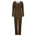 thumbnail image 4 of Women Pajama Set Pleats Long Sleeve Top with Straight Leg Pants Lounge Sets Sleepwear Loungewear with Pockets, 4 of 6