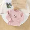 thumbnail image 4 of mgoYE Girls' Lettuce Trim Ribbed Shirts Cotton Blend Long Sleeve Crew Neck Base Layer Slim Fit Trendy Tops(Pink,18-24 Months), 4 of 5