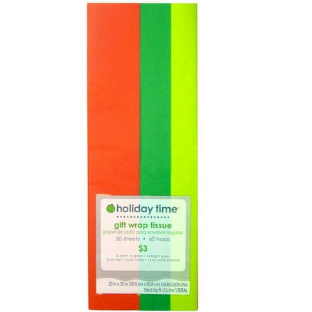 Holiday Time Gift Wrap Tissue Paper, 60-Pack