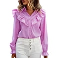 thumbnail image 1 of adviicd Hauts pour Femmes Blouse à Manches Courtes à Volants Décontractée Tunique Col en V Chemises d'Été Hauts Rose,S, 1 of 4