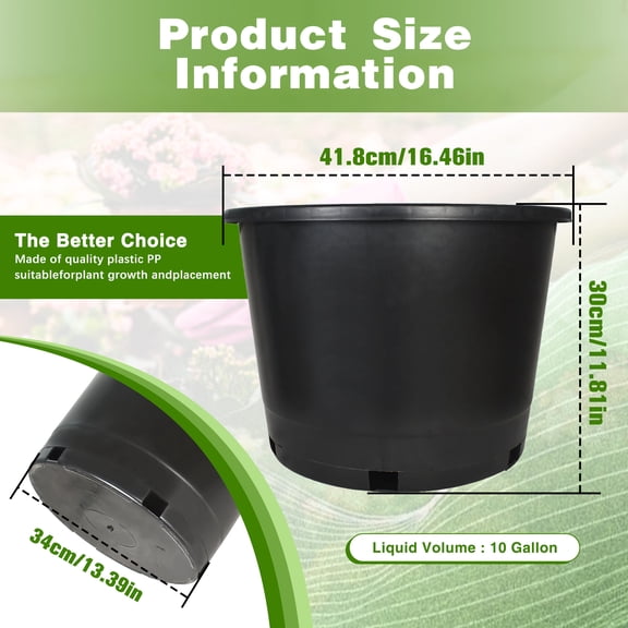 hostic 5 Pcs Nursery Pots 10 Gallon Thick Plastic Plants Pots Seedling Flower Plant Container Seed Starting Pots