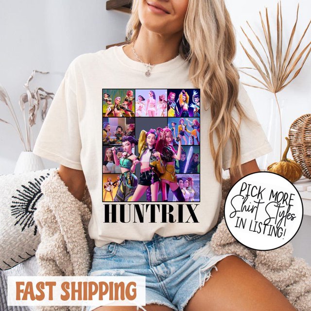 Huntrix Kpop Demon Hunters Shirt, Kpop Demon Hunters Shirt, Mira, Rumi, Zoey Tee, Gift for - Black - S