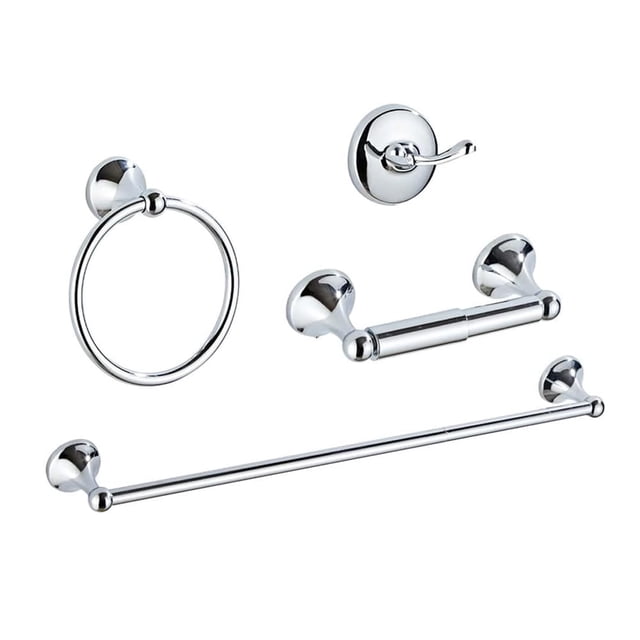Agkxhdec Juego De Accesorios De Baño De 4 Piezas: Juego De Accesorios De Baño Cromado Barra Para Toallas Anillo Para Toallas Soporte Para Papel Higiénico Gancho Para Bata Montado En La Pared Instalaci