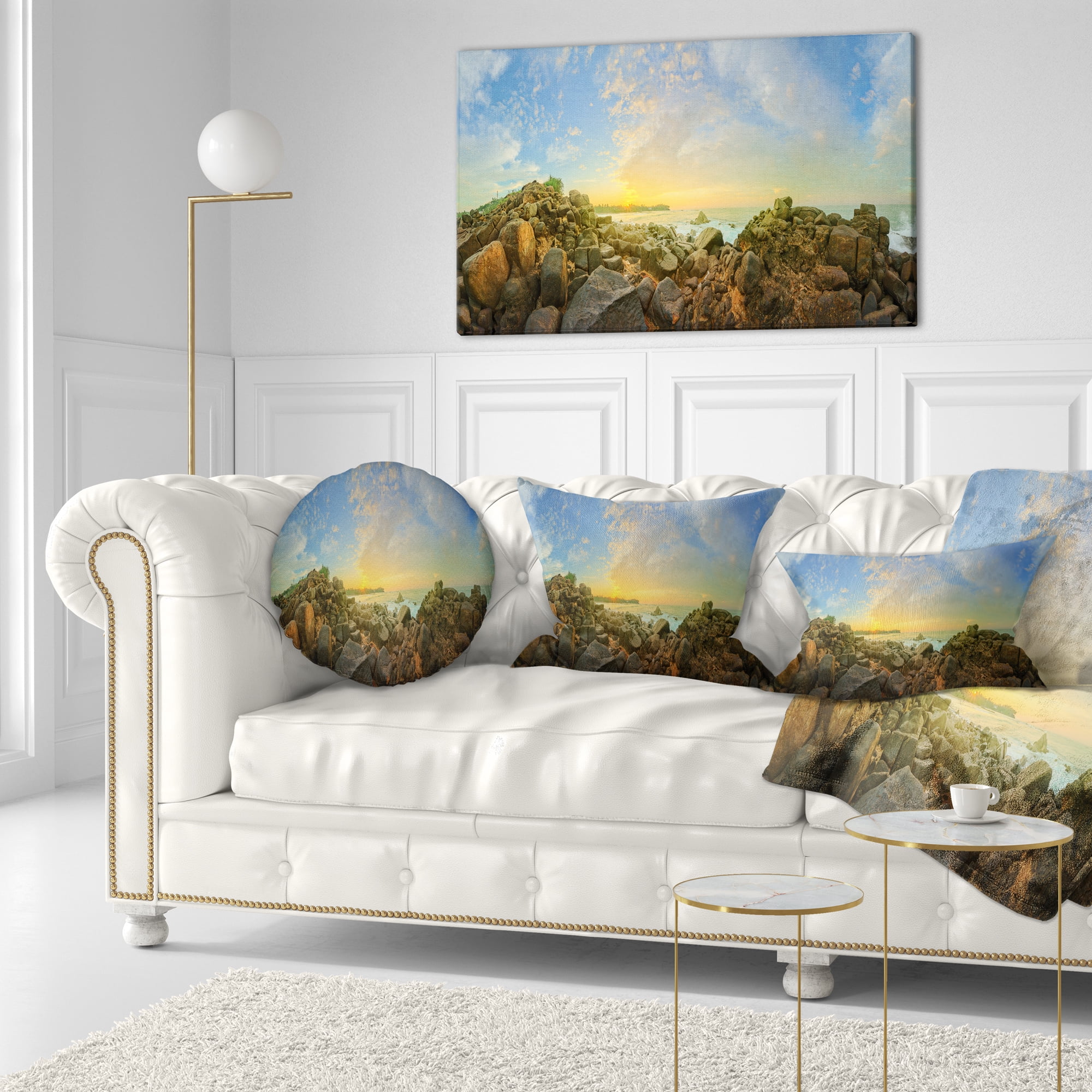 Designart Sri Lanka Romantic Beach Panorama - Seascape Throw Pillow - 12x20