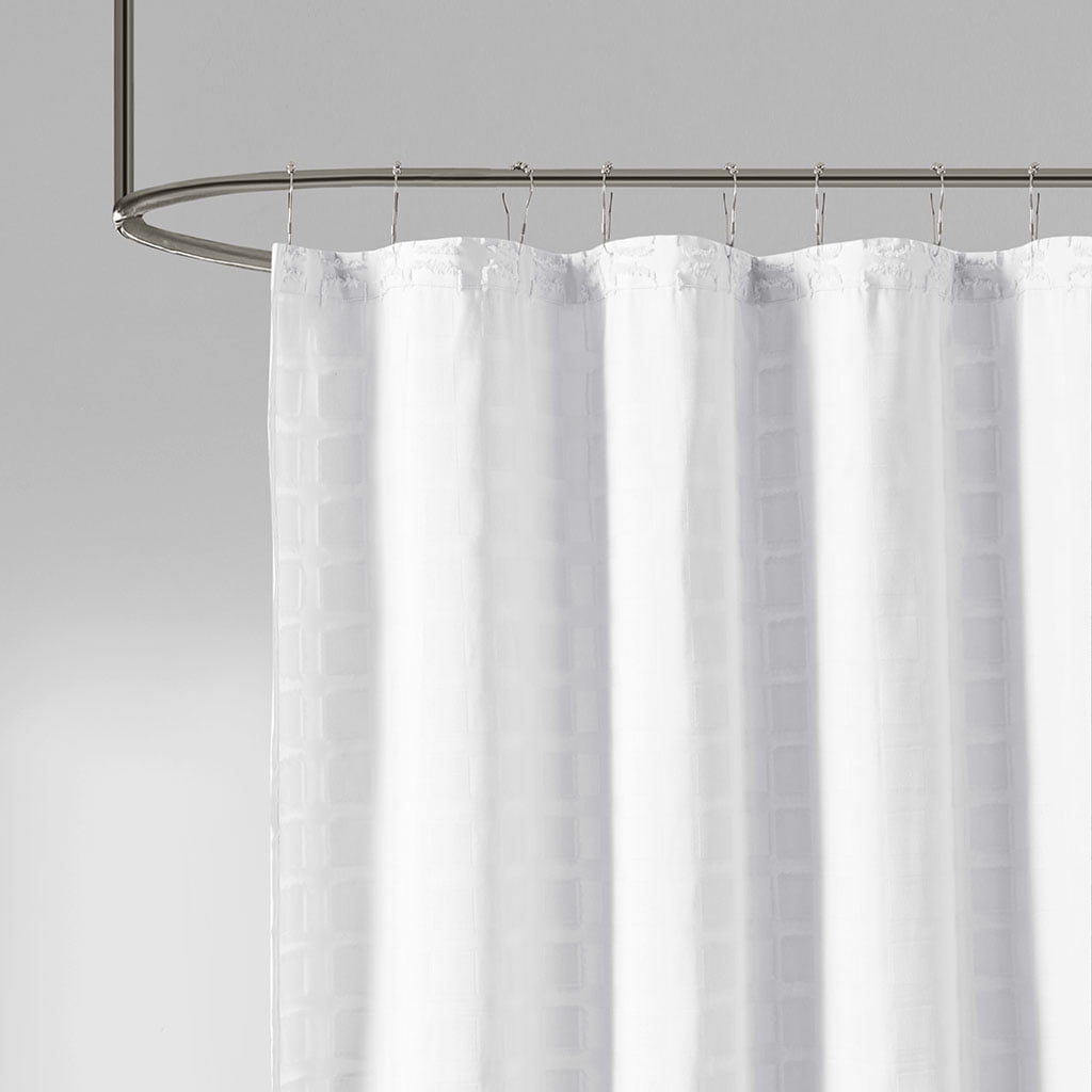 MAYEERTY Woven Clipped Solid Shower Curtain, 72" x 72", Machine-Washable, White