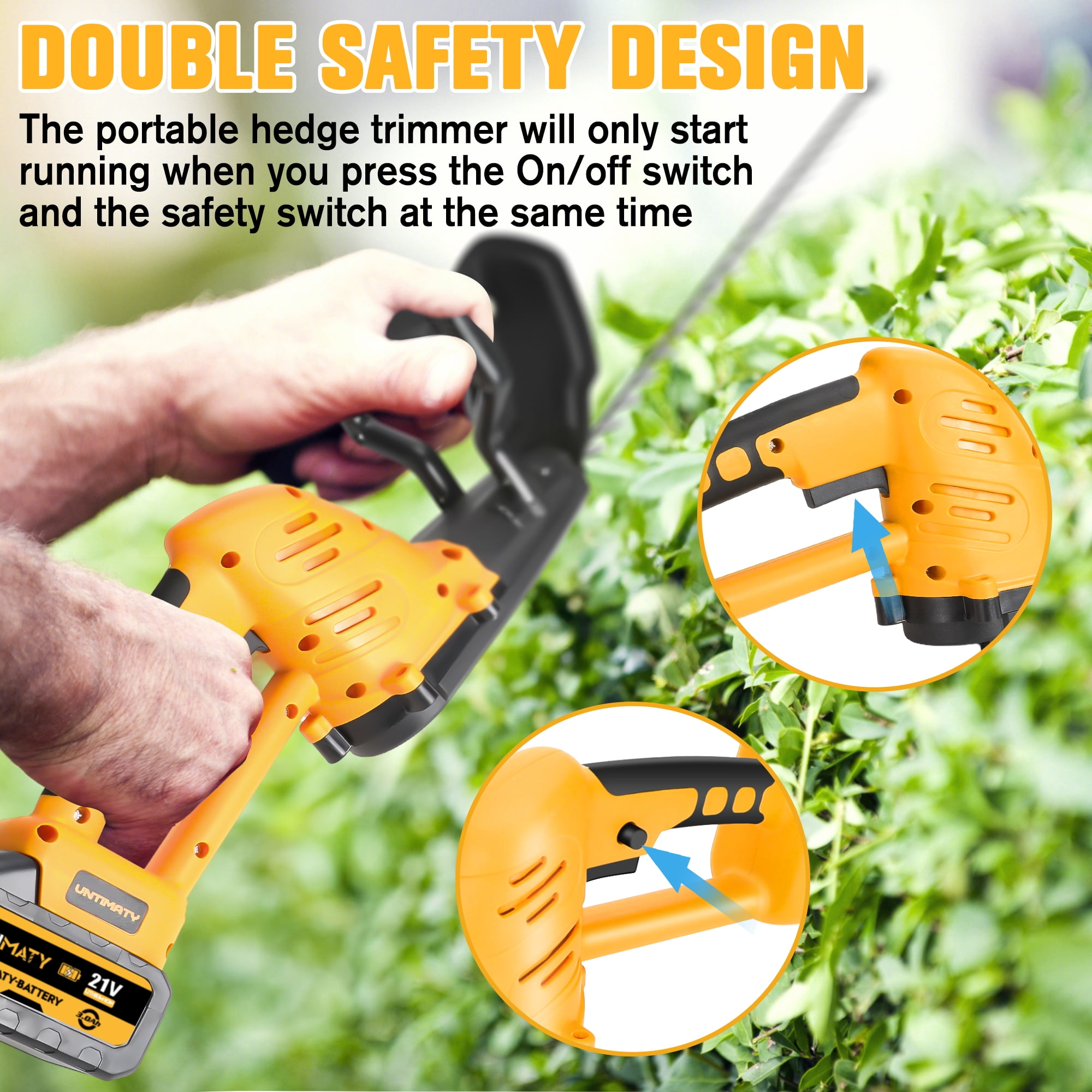 Hedge Trimmer Cordless, UMTIMATY 21V Electric Hedge Trimmer with 3.0Ah Battery and Charger for Bush Shrub Cutting, Trimming, Yellow