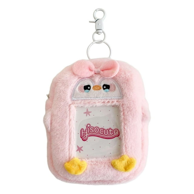 Llavero de peluche con forma de tarjeta fotográfica para tarjetas de fútbol, tarjetas de autobús Rosa