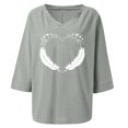 thumbnail image 4 of IROINNID Discount Plus Size Shirts for Women Cotton Shirts for Women Casual Printed V- Neck Three Quarter Sleeve T-shirt Blouse Loose Tops,Gray, 4 of 5