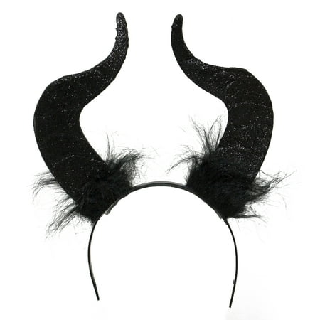 Costume Accessory - Sparkly Black Glitter Devil Horns Headband