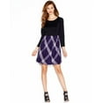 thumbnail image 2 of Kensie Womens Black Purple Mixed-Media Long-Sleeve Plaid-Print A-Line Dress M, 2 of 4