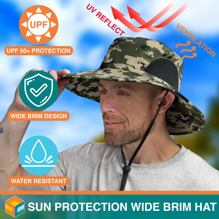 Sun Cube Wide Brim Sun Hat Men Women, Fishing Hats Sun UV Protection, Mens Hiking Bucket Hat Safari Beach Boonie, UPF 50+