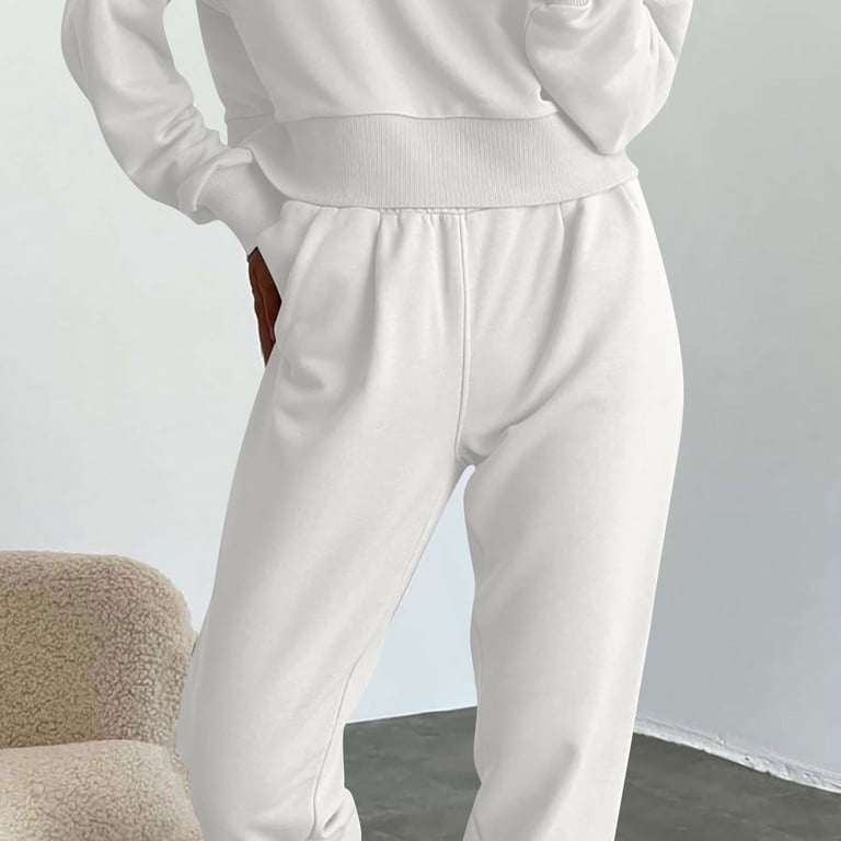 Two Piece Outfits for Women Long Sleeve Top Pant Set Solid Color