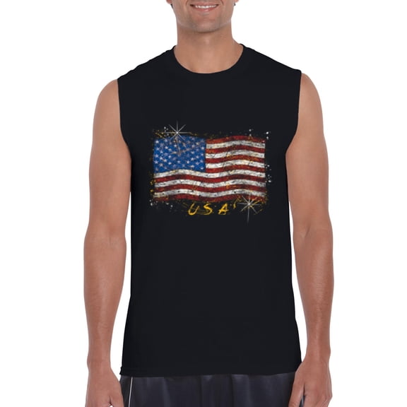 NIB - Men's Graphic T-Shirt Sleeveless, up to Men Size 3XL - American Flag USA in Gold