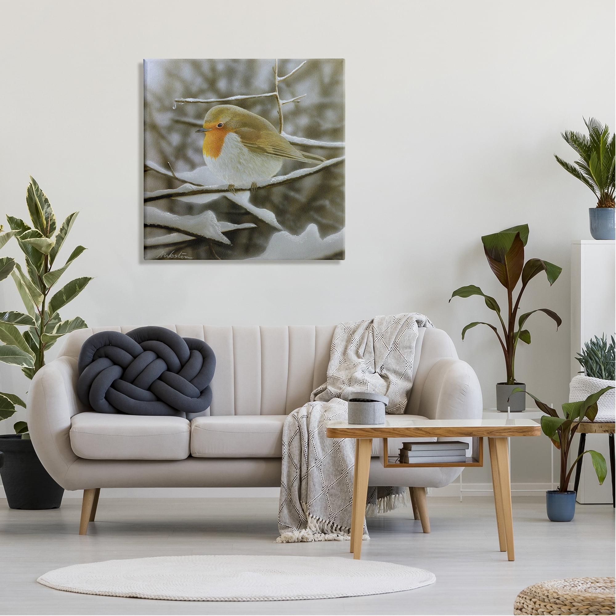 Stupell Industries Little Bird Perched Detailed Snow Covered Twigs Painting Gallery Wrapped Canvas Print Wall Art, Design by Alan Weston