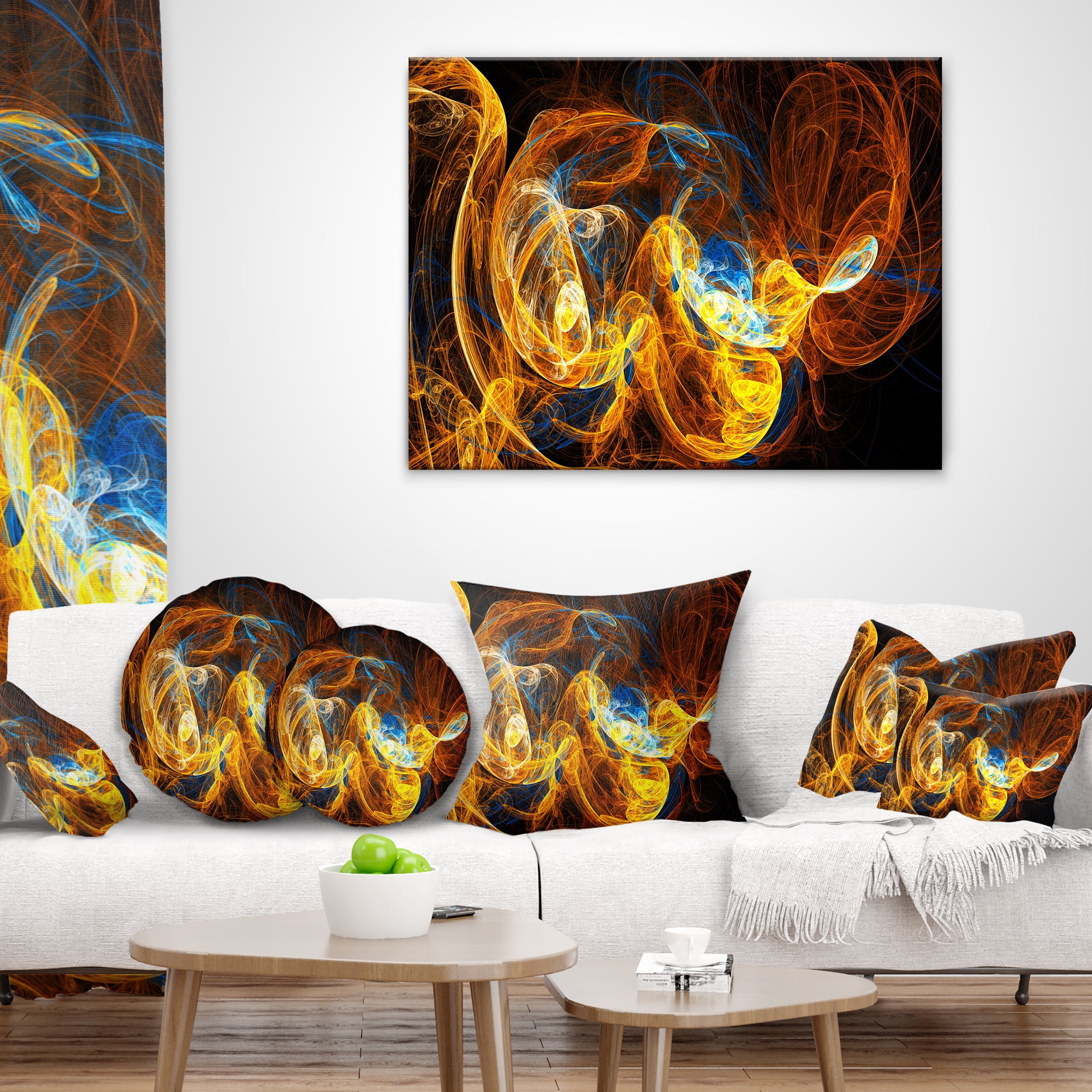 Designart Fractal Smoke Texture Orange - Abstract Throw Pillow - 16x16
