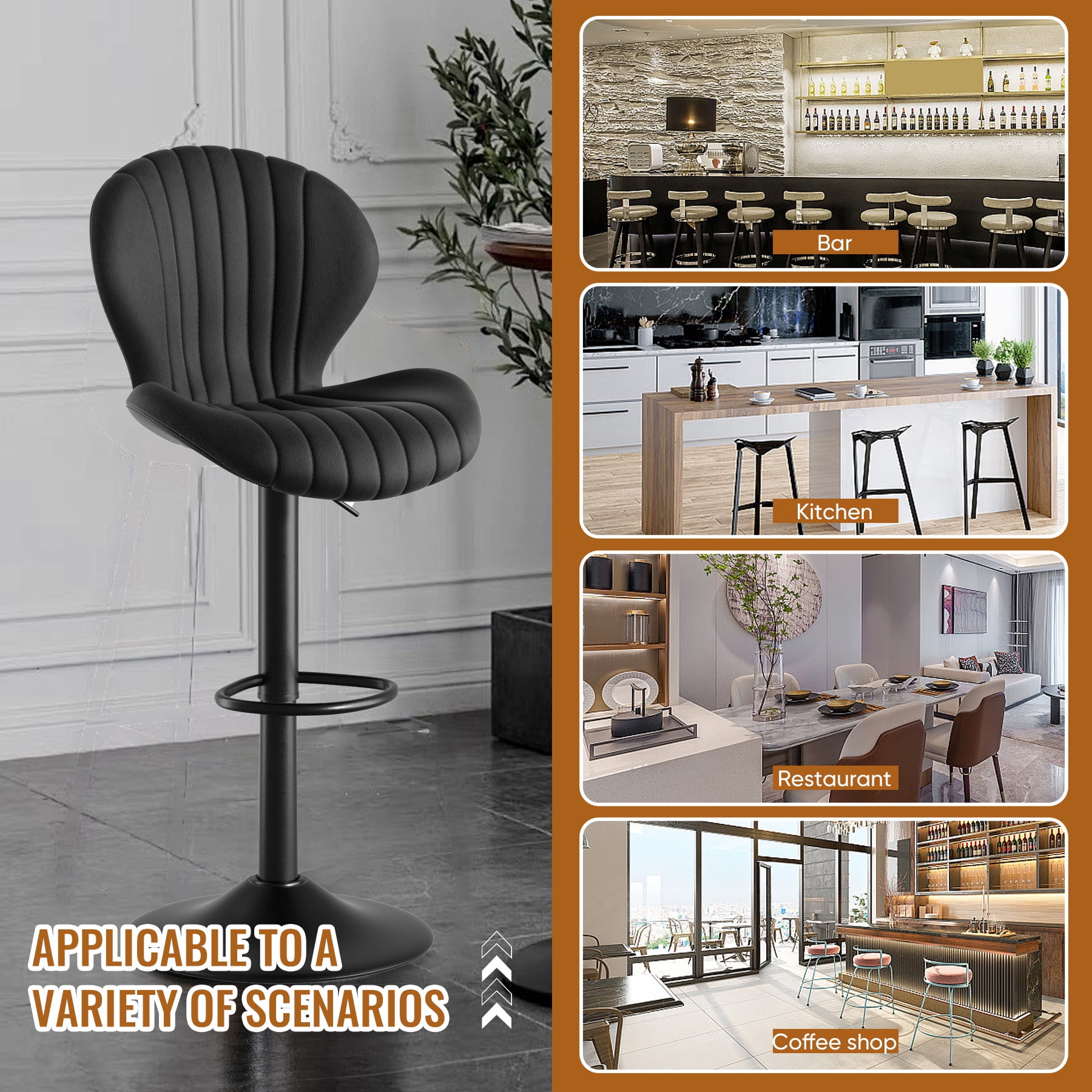 Hawsaiy Bar Stools Set of 2, Modern Swivel Bar Chairs with Mid Back and Adjustable Seat Height,Blcak