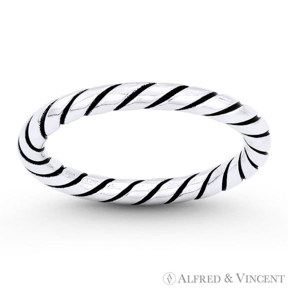 2.5mm Twist-Rope Stackable Right-Hand Band in Oxidized .925 Sterling Silver