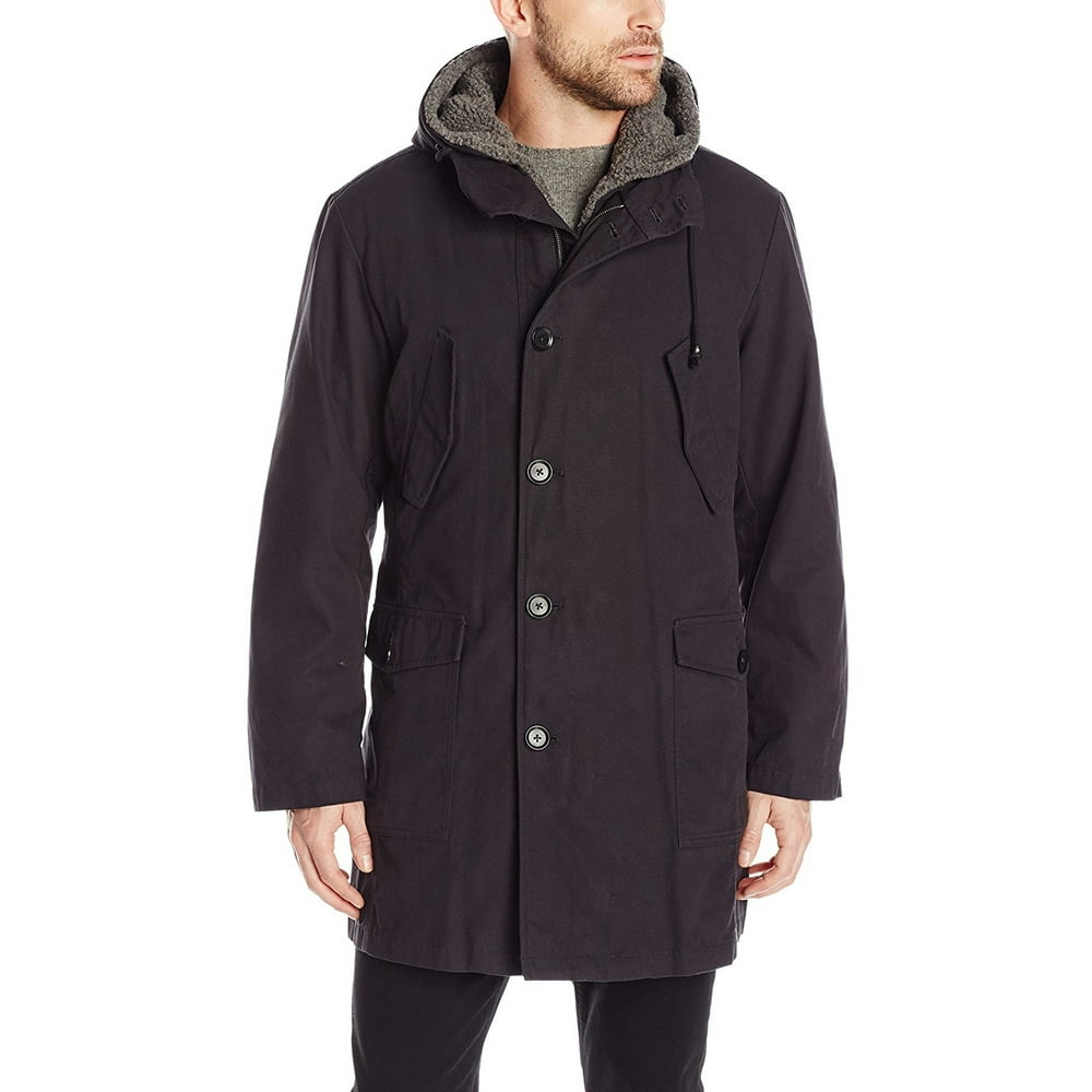 DKNY dkny men's dickson 38 inch hooded raincoat with removable sherpa