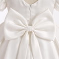 thumbnail image 6 of IBTOM CASTLE Toddler Girls Satin Short Puff Sleeve Flower Girl Dress Baby Girl Birthday Party Ruffle Formal Bowknot Wedding Guest Dress 2-3T White, 6 of 7