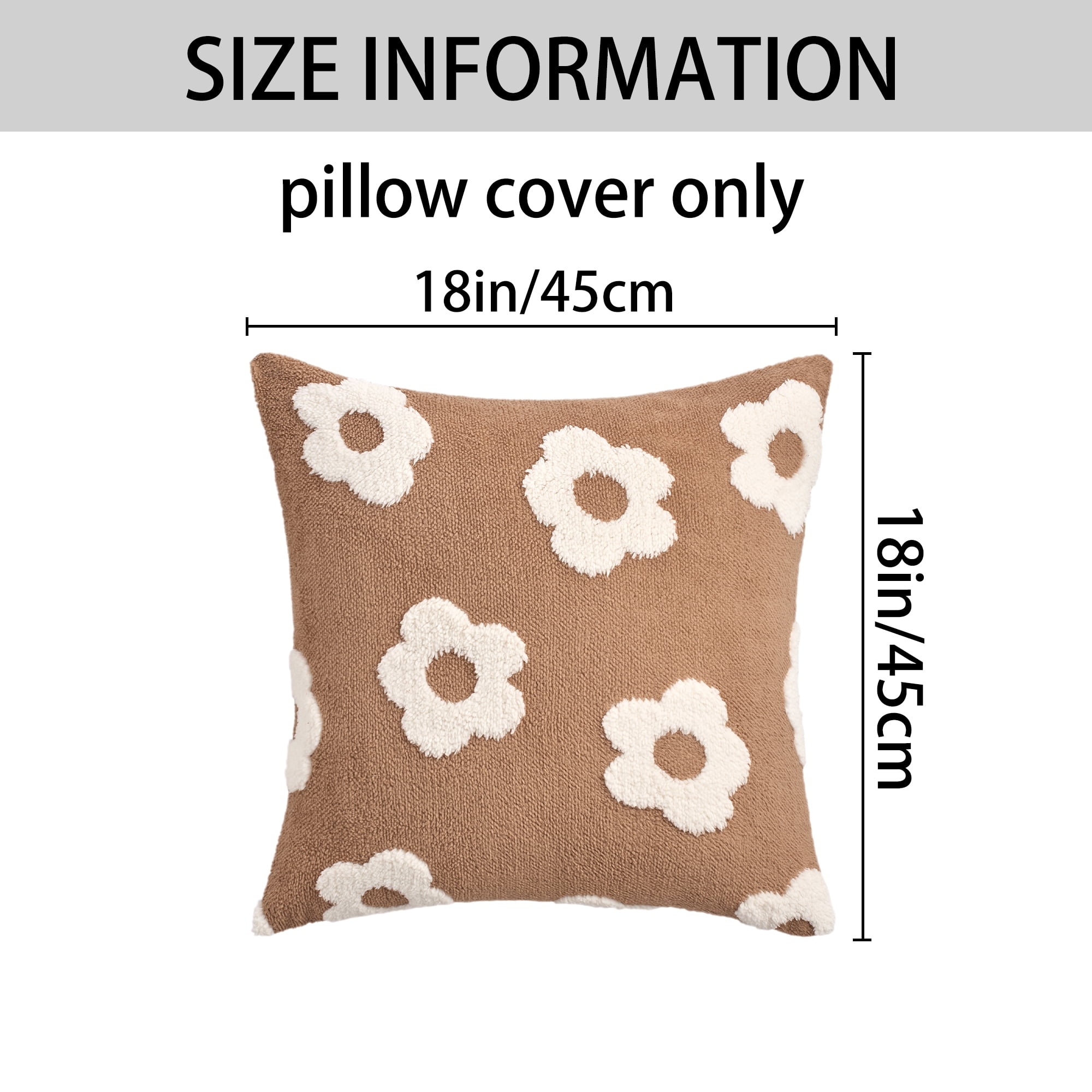 Unique Bargains Pack of 2 Floral Decorative Throw Pillow Covers for Home 18" x 18" Brown