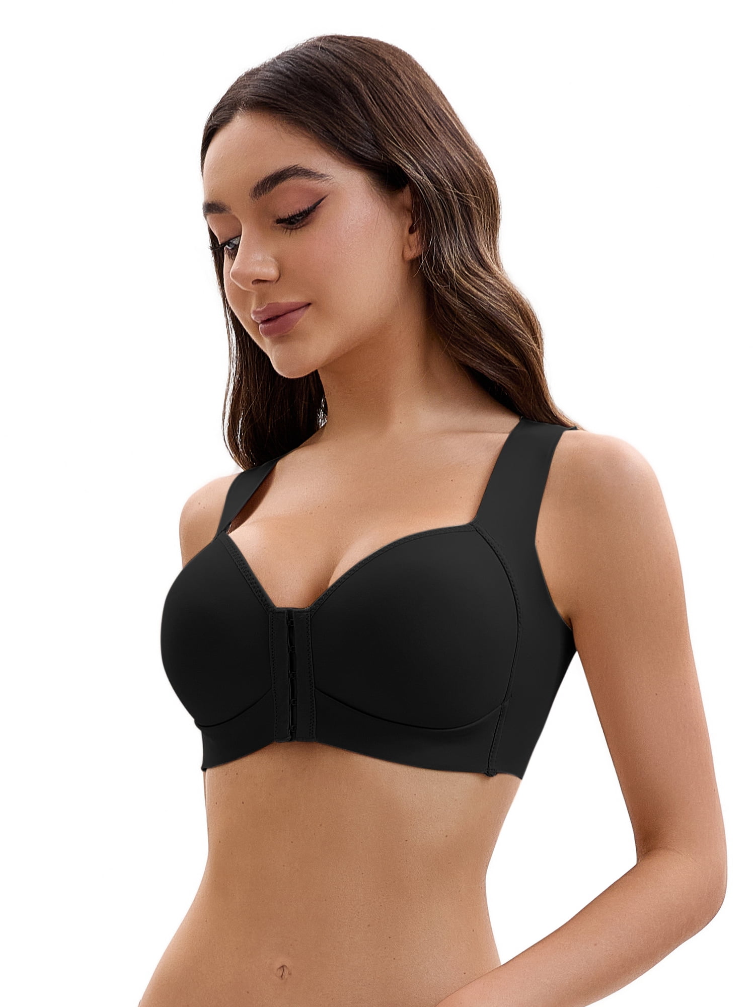 Unique Bargains Women's Front Closure Push Up Wirefree Tank Bras D 44 Black