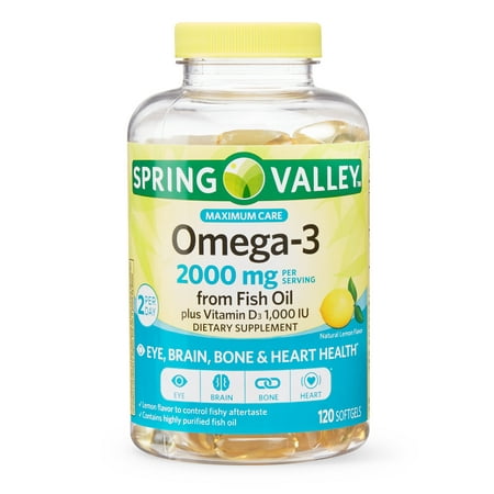 Spring Valley Omega-3 from Fish Oil + Vitamin D Softgels, 2000 Mg, 120