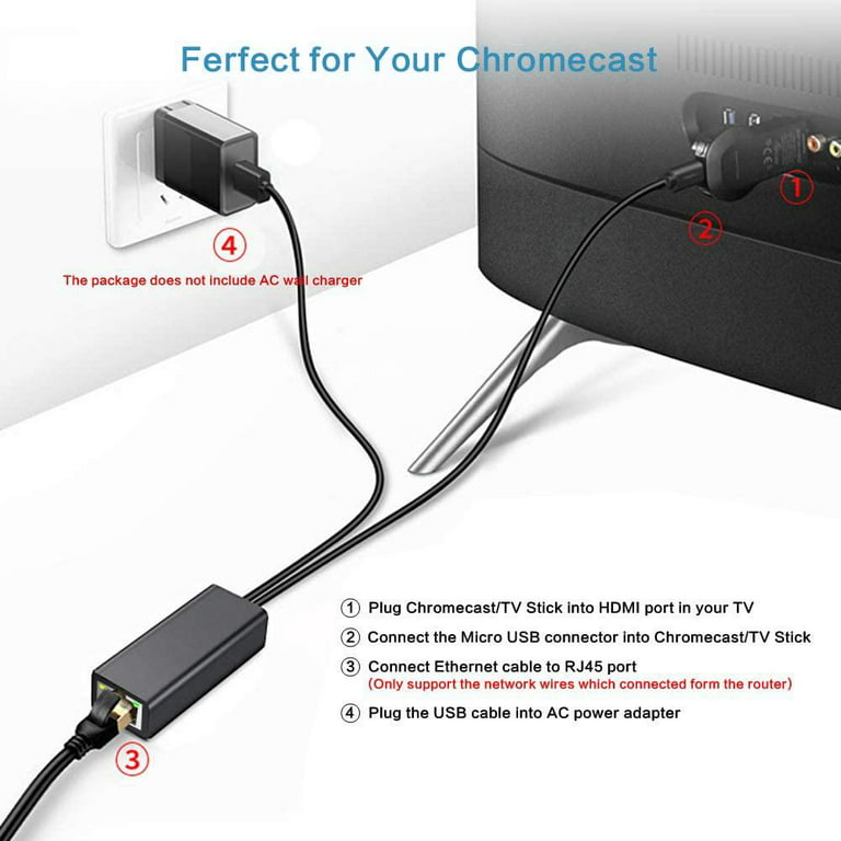 Ethernet Adapter (Black) for Chromecast Ultra/2/1/Audio