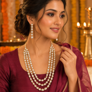 Sunsoul by Touchstone Contemporary Kundan Collection Indian Bollywood royal Mughal craftsmanship triple layer long Kundan polki look bridal designer jewelry necklace set for women in gold tone