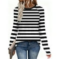 thumbnail image 3 of ZUKMRJPC Women's Casual Long Sleeve Shirts Fashion Striped Loose Crewneck Soft Breathable Lightweight Daily Wear Basic Cotton Tee Tops, 3 of 7