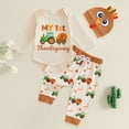 thumbnail image 2 of Ulanda Thanksgiving Baby Girl Boy Outfits Turkey Romper Pants Set Hat 3pcs Newborn Infant Baby Girl Boy Clothes Set (Khaki, 6-9 Months), 2 of 9