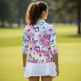 thumbnail image 5 of Uorisanigo Tie-dyed Butterfly Women's 3/4 Sleeve Golf Top Size L Comfortable Polyester Spandex Fabric Moisture Wicking Tennis Activewear Casual Zipper Neck Pullover Outing Wear, 5 of 7