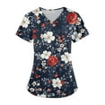 thumbnail image 4 of Scrubs for Women Scrub Set - Fashion Floral Print Workwear Relax Fit V-Neck Top Long Pants Easy Care Uniform Navy XXL, 4 of 4