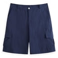 thumbnail image 5 of Havenre Linen Cargo Shorts for Men Loose Regular Fit Casual Button Elastic Waist Twill Shorts Lightweight Beach Vacation Hawiian Short Pants with Mulit-Pockets Dark Blue M, 5 of 6