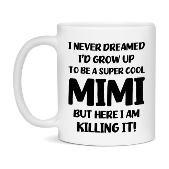 Funny Mimi Mug - "I Never Dreamed I'd Grow Up To Be A Super Cool Mimi" - White Ceramic Coffee Cup (11Oz Or 15Oz