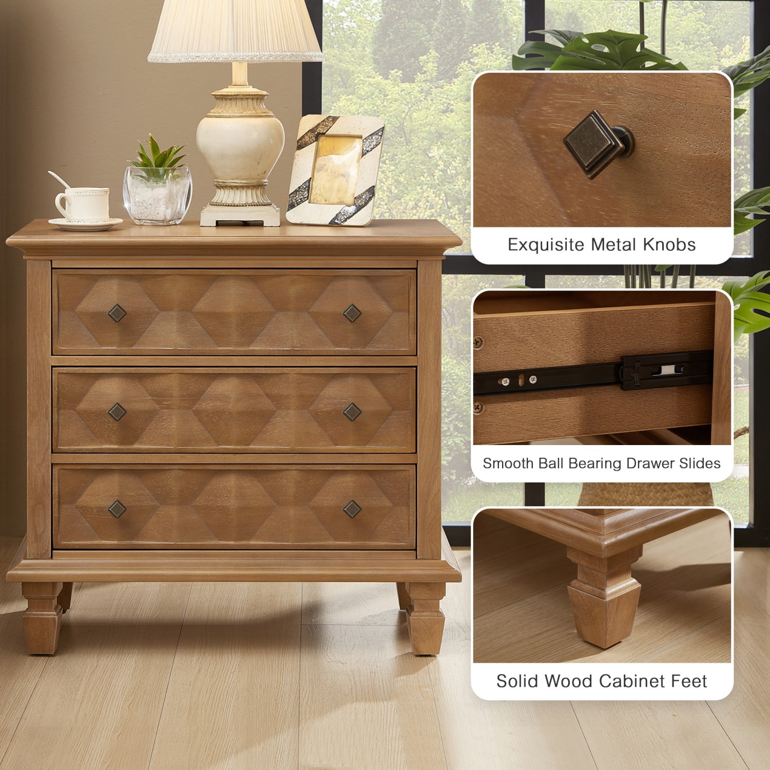 Farmhouse Nightstand with Charging Station, 3 Drawer Bedside Table with USB & Type-C Ports, Engineered Wood Storage Cabinet, Rustic End Table for Bedroom Living Room, Brown